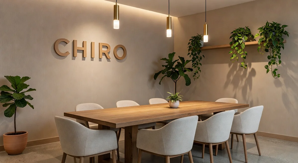 Chiropractor Earthy Conference Room Branded Virtual Office Background with Company Logo - Startup