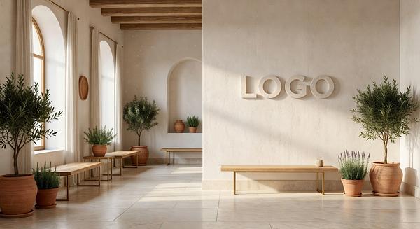 Architect Mediterranean Salon Branded Virtual Office Background with Company Logo - Office