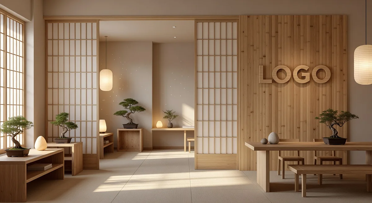 HR Japanese Zen Suite Branded Virtual Office Background with Company Logo - Healthcare