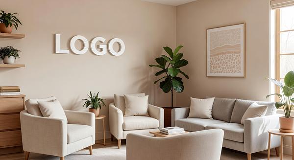 Dermatologist Homey Lounge Branded Virtual Office Background with Company Logo - Real Estate