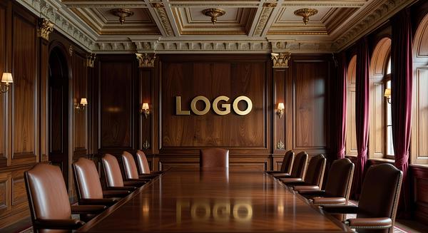 Wealth Management Victorian Conference Room Branded Virtual Office Background with Company Logo - Creative