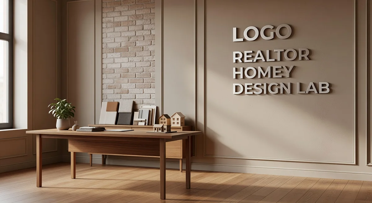 Realtor Homey Design Lab Branded Virtual Office Background with Company Logo - Startup