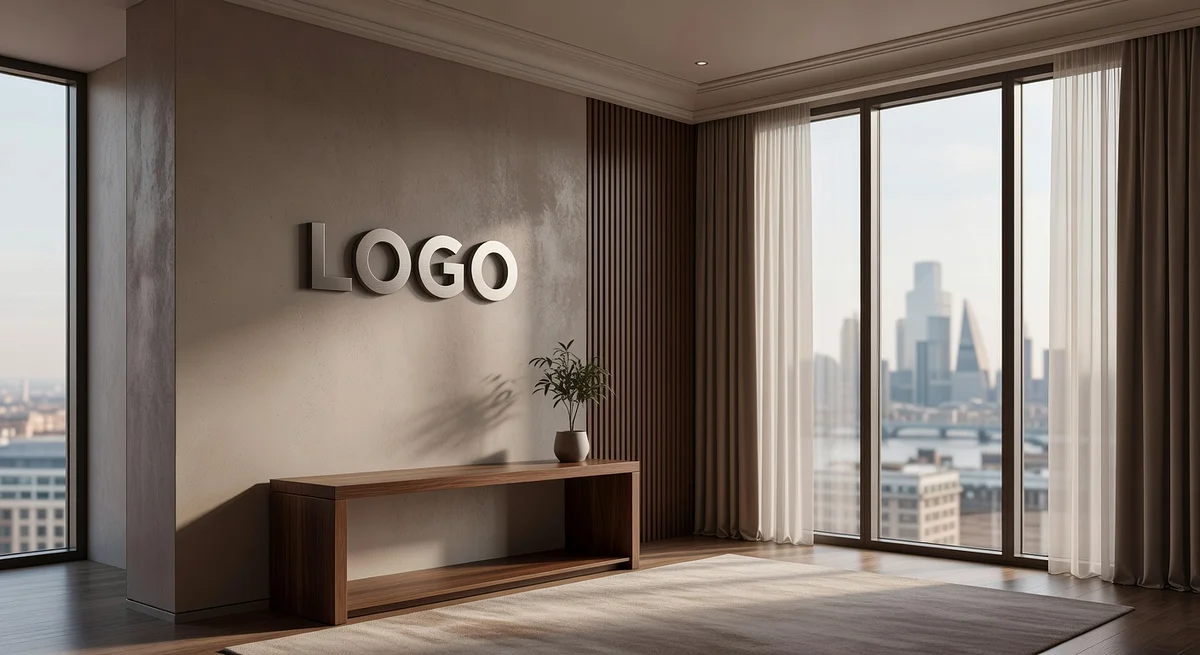 London Real Estate Luxurious Executive Office Branded Virtual Office Background with Company Logo - Finance