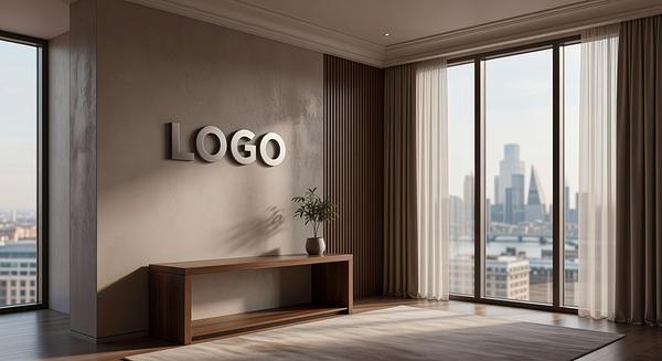 London Real Estate Luxurious Executive Office Branded Virtual Office Background with Company Logo - Finance