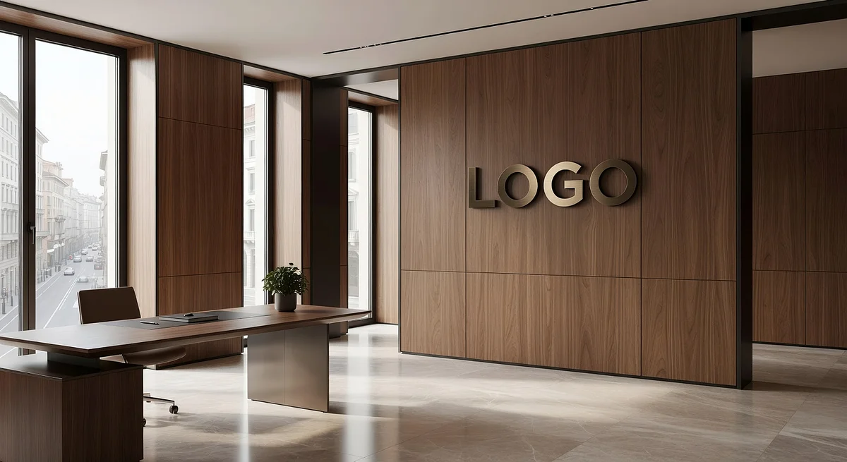 Milan Asset Management High-End Executive Office Branded Virtual Office Background with Company Logo - Executive