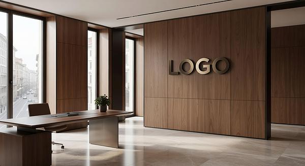 Milan Asset Management High-End Executive Office Branded Virtual Office Background with Company Logo - Executive