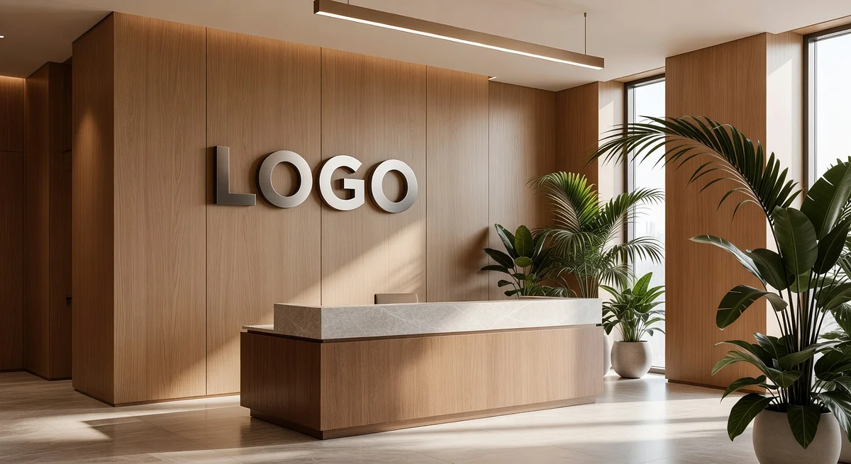 New York Property Management Tropical Reception Branded Virtual Office Background with Company Logo - Real Estate