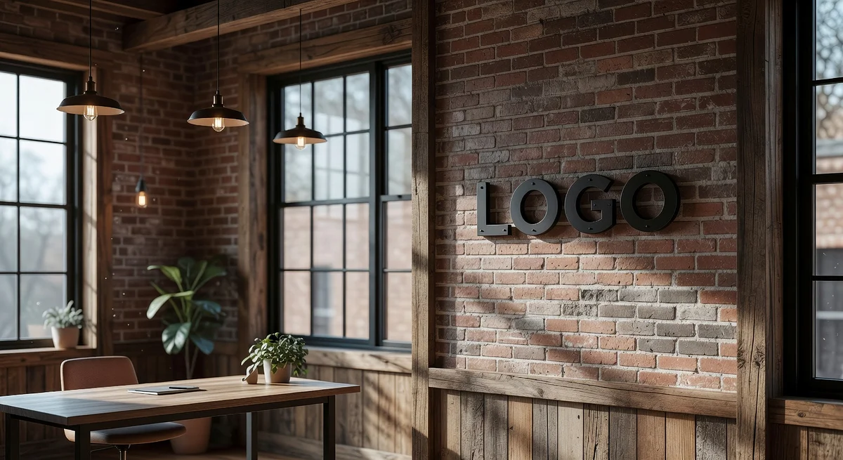 Charleston Design Studio Industrial Private Office Branded Virtual Office Background with Company Logo - Corporate