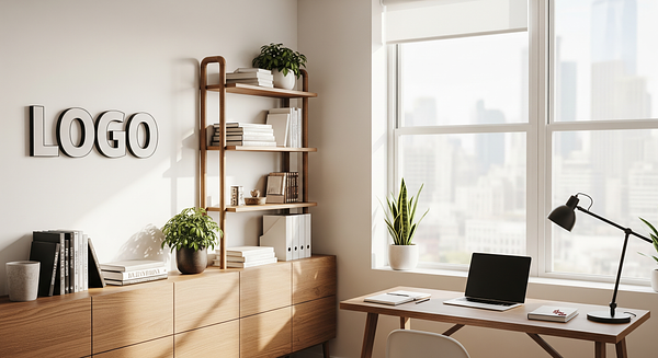 Modern NYC Workspace Branded Virtual Office Background with Company Logo - Real Estate