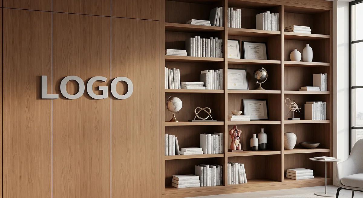 Physician High-End Library Branded Virtual Office Background with Company Logo - Startup