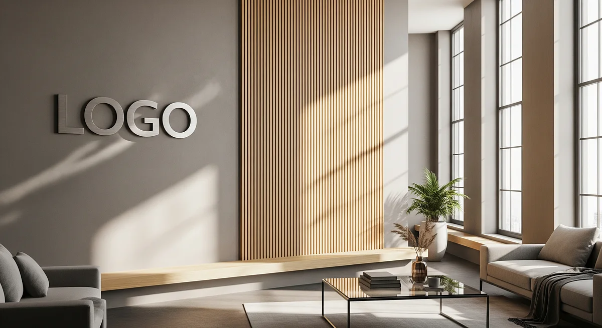 New York Asset Management Minimalist Waiting Room Branded Virtual Office Background with Company Logo - Elegant