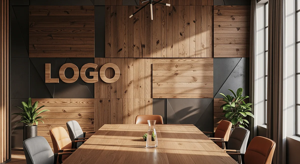 Strategy Rustic Conference Room Branded Virtual Office Background with Company Logo - Industrial