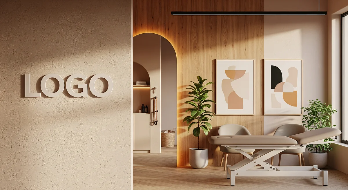 Physical Therapy Artistic Suite Branded Virtual Office Background with Company Logo - Startup