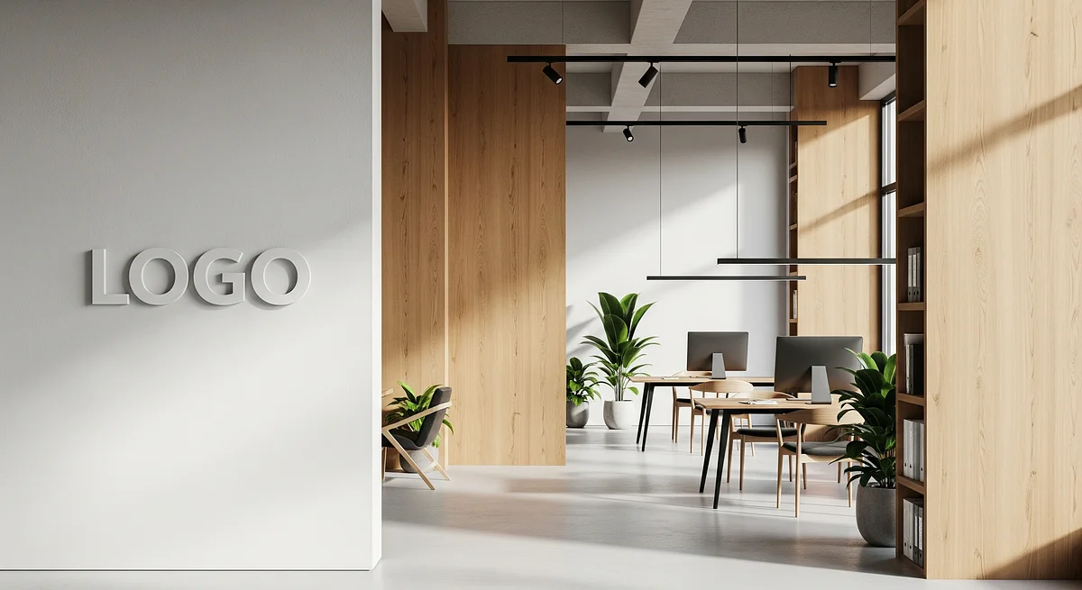 Marketing Agency Scandinavian Design Lab Branded Virtual Office Background with Company Logo - Real Estate