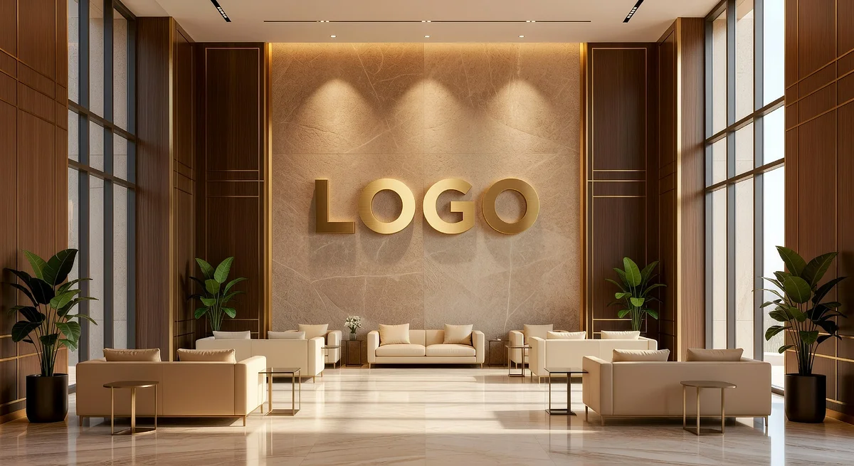 Dubai Doctor High-End Lobby Branded Virtual Office Background with Company Logo - Corporate