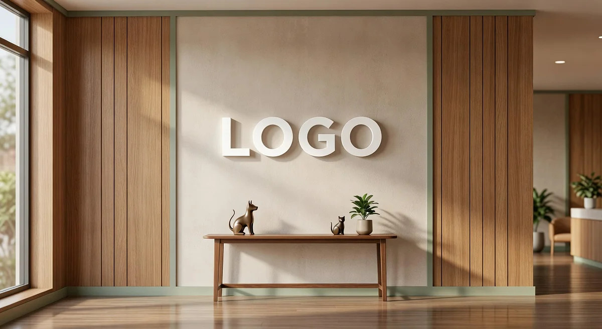 Veterinarian Boutique Parlor Branded Virtual Office Background with Company Logo - Corporate