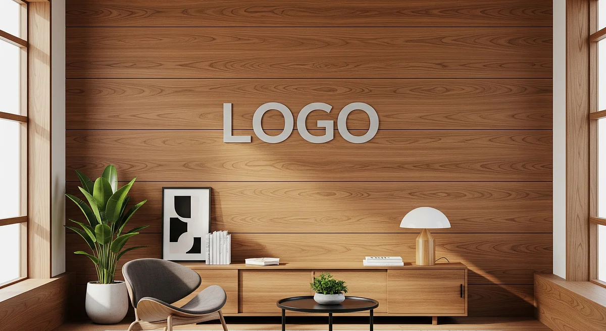 Executive Education Mid-Century Modern Office Branded Virtual Office Background with Company Logo - Executive