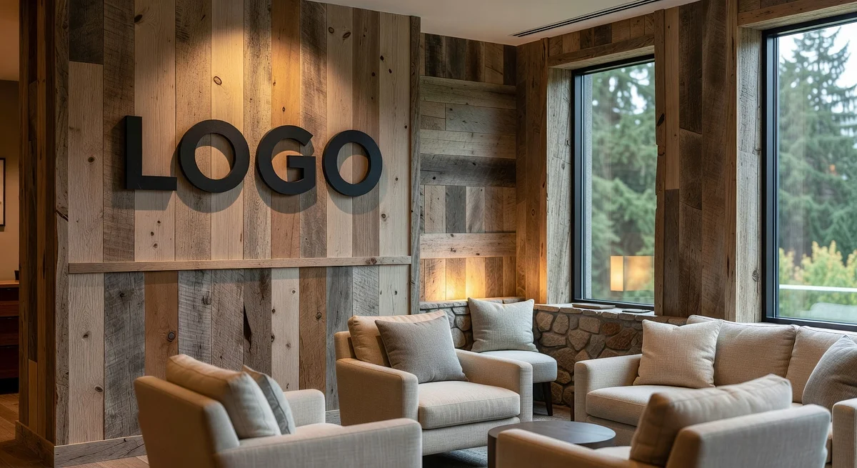 Seattle HR Farmhouse Reception Branded Virtual Office Background with Company Logo - Consulting