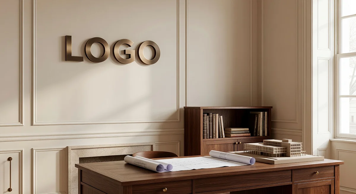 Architecture Firm Classic Home Office Branded Virtual Office Background with Company Logo - Legal