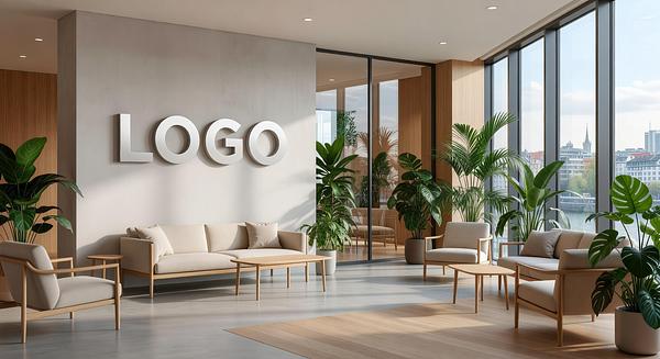 Zurich Tech Startup Tropical Foyer virtual background - professional video call backdrop for Zoom, Teams, and Google Meet