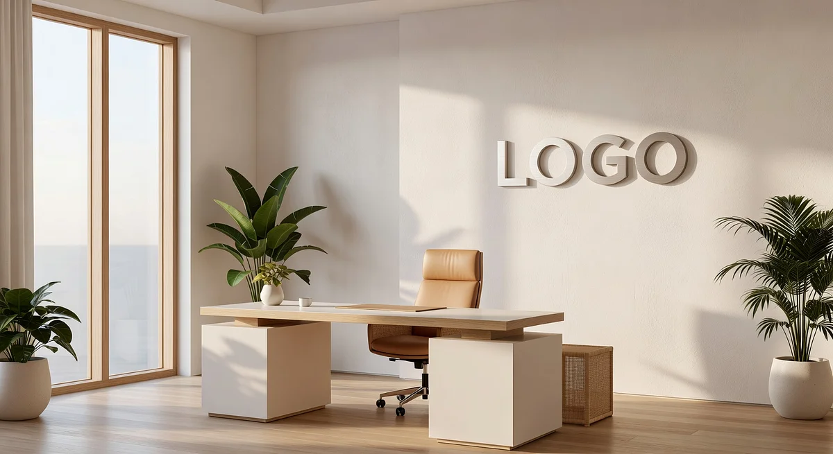 Palm Beach Interior Design Minimalist Executive Office Branded Virtual Office Background with Company Logo - Finance