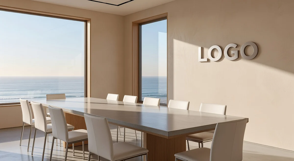 Malibu Architect Sleek Conference Room Branded Virtual Office Background with Company Logo - Creative