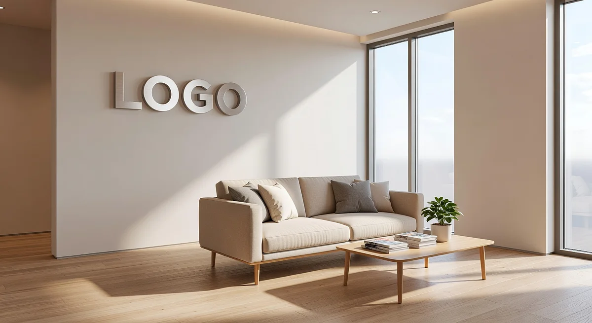 Tech Startup Elegant Waiting Room Branded Virtual Office Background with Company Logo - Executive