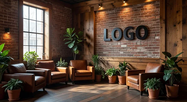 Creative Agency Rustic Waiting Room Professional Virtual Office Background for Video Calls - Creative