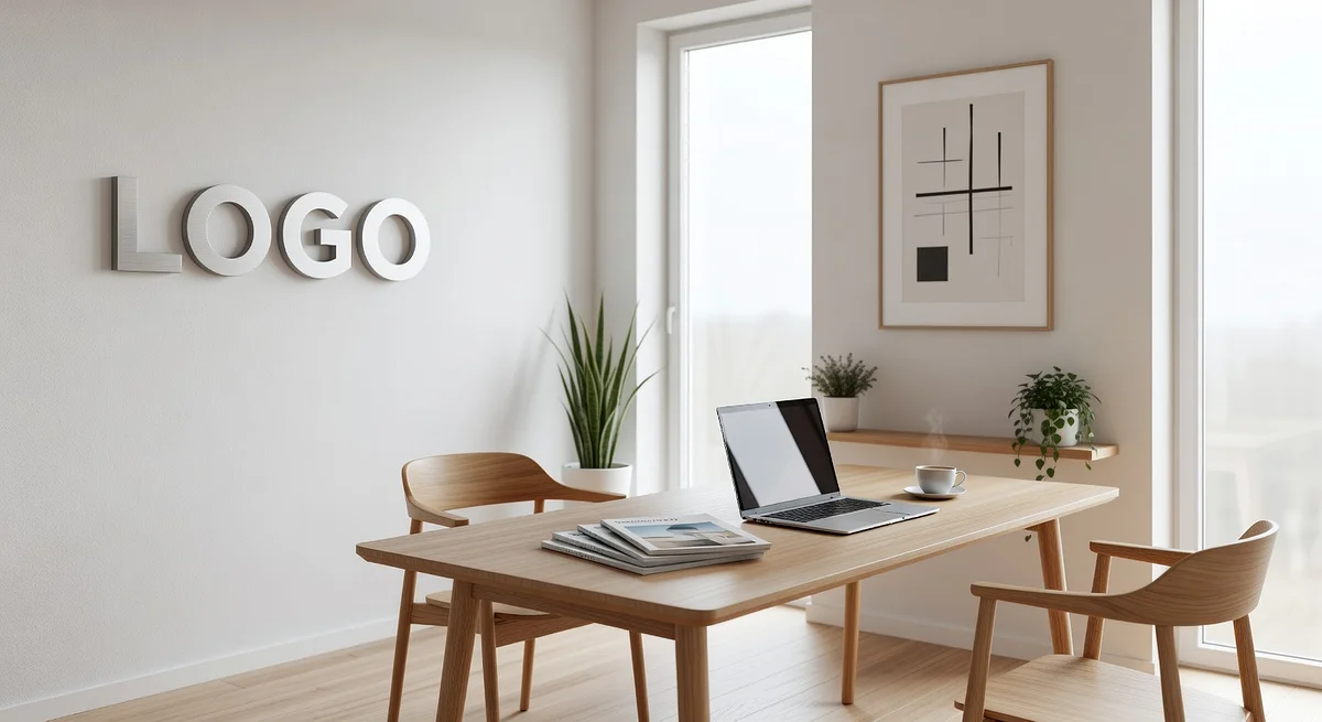 Advertising Scandinavian Private Office Branded Virtual Office Background with Company Logo - Corporate