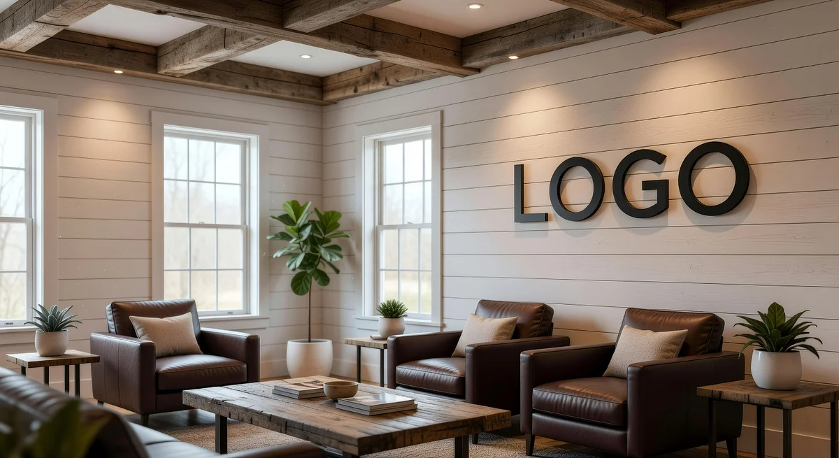 Commercial Real Estate Farmhouse Parlor Branded Virtual Office Background with Company Logo - Technology