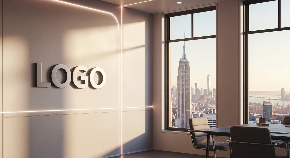 Manhattan Skyline Office Branded Virtual Office Background with Company Logo - Real Estate