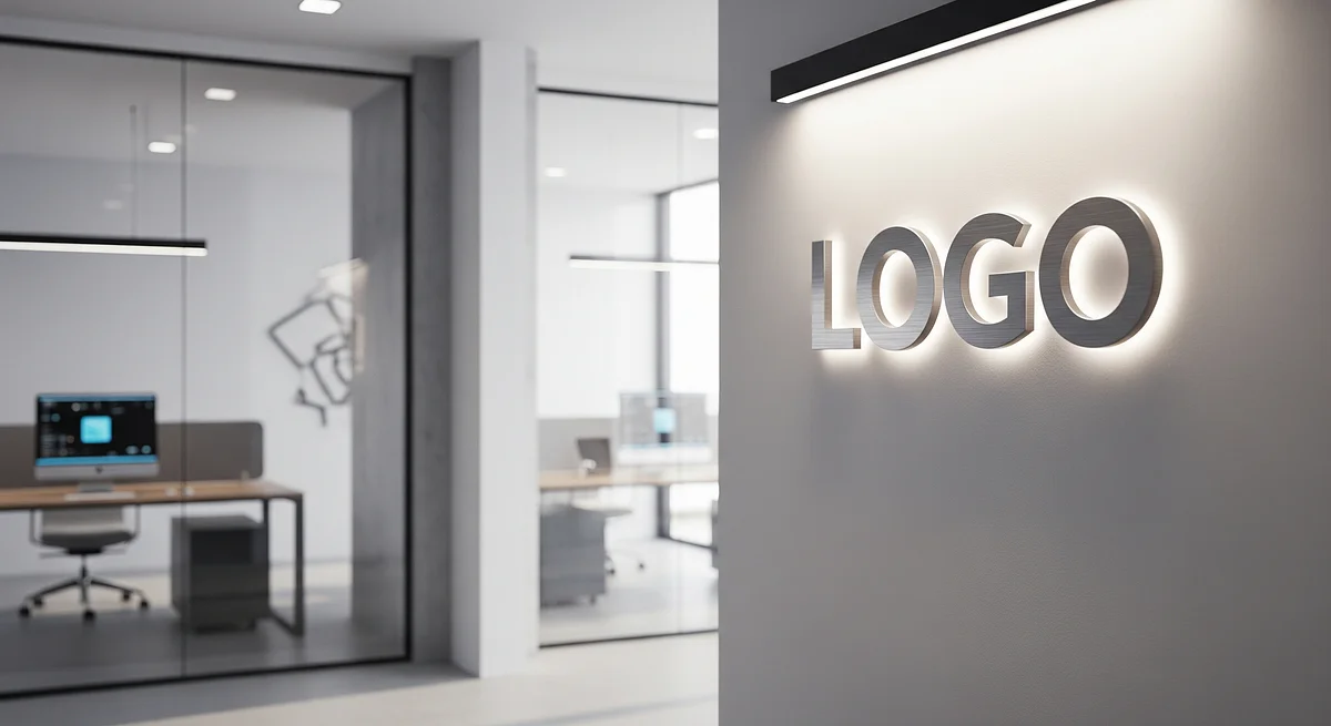 Modern Startup Studio Branded Virtual Office Background with Company Logo - Creative