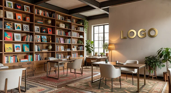 Commercial Real Estate Bohemian Library Professional Virtual Office Background for Video Calls - Healthcare