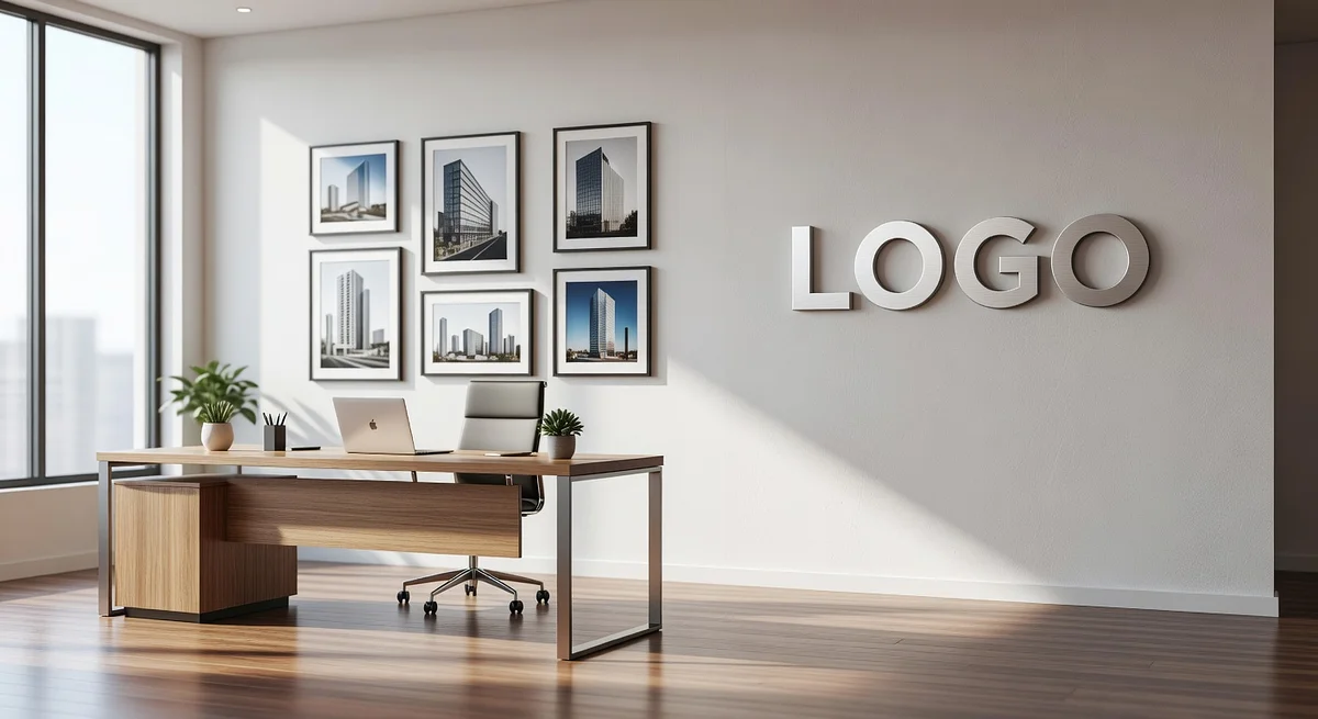 Realtor Sophisticated Studio Branded Virtual Office Background with Company Logo - Corporate