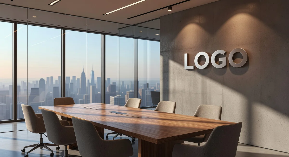 New York SaaS Elegant Conference Room Branded Virtual Office Background with Company Logo - Real Estate