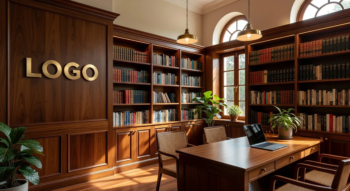 Singapore HR Classic Library Branded Virtual Office Background with Company Logo - Corporate