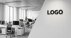 Minimalist White Branded Virtual Office Background with Company Logo - Executive