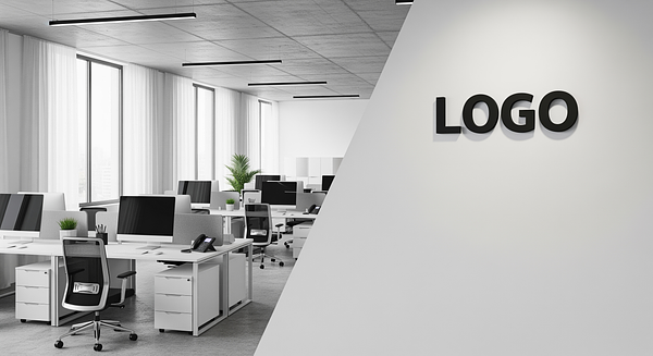 Minimalist White Branded Virtual Office Background with Company Logo - Executive