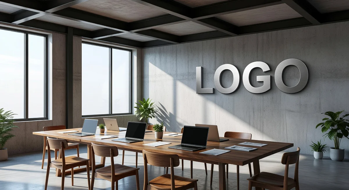 Venture Capital Industrial Study Branded Virtual Office Background with Company Logo - Finance