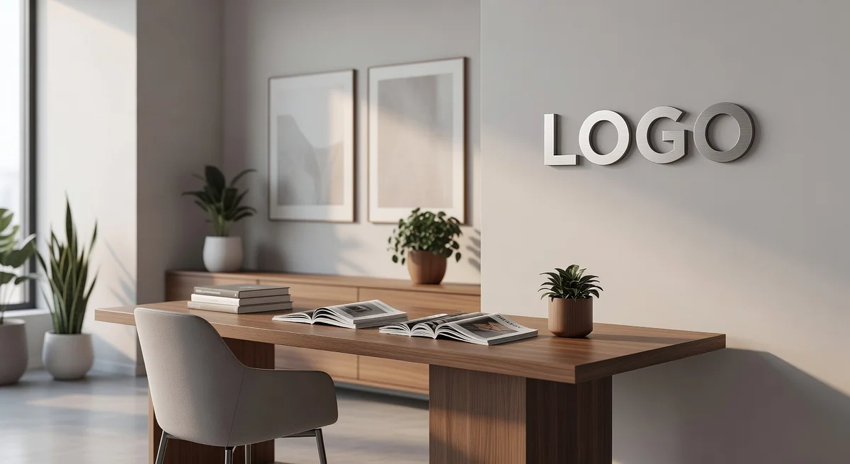 PR Agency Sleek Study Branded Virtual Office Background with Company Logo - Real Estate