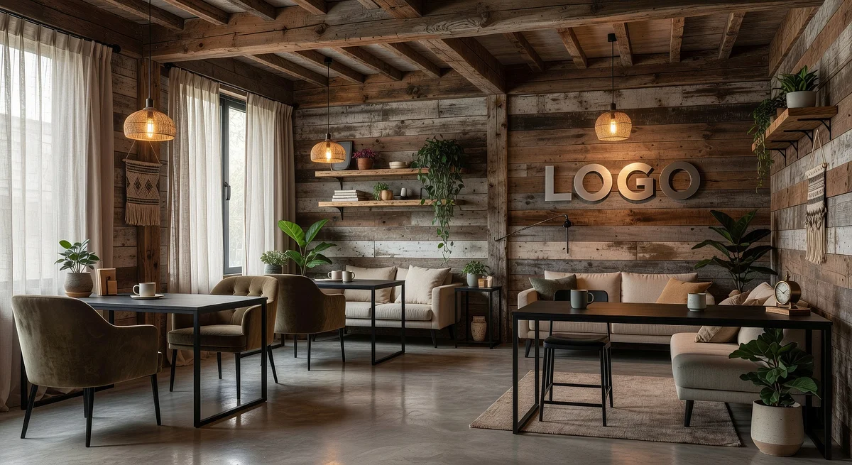 Hong Kong Creative Agency Farmhouse Den Branded Virtual Office Background with Company Logo - Executive