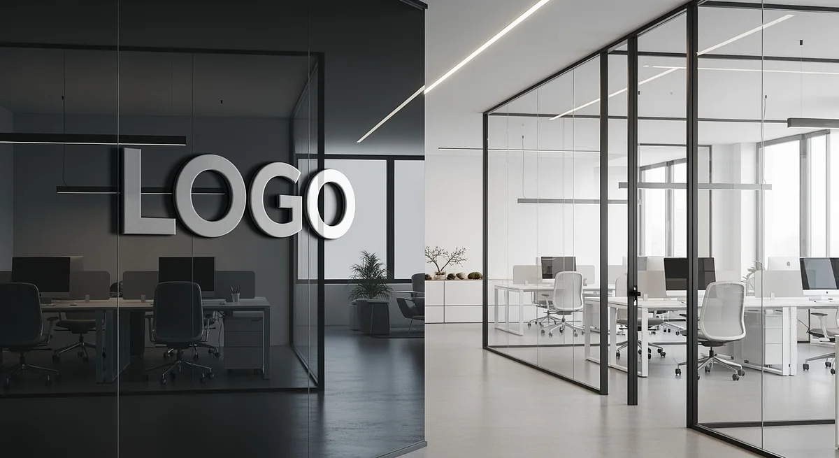 Modern Glass Branded Virtual Office Background with Company Logo - Corporate