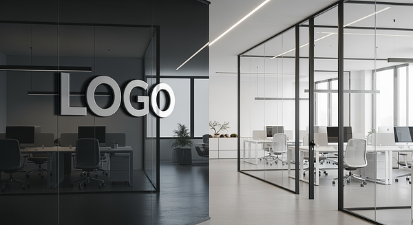 Modern Glass Branded Virtual Office Background with Company Logo - Corporate