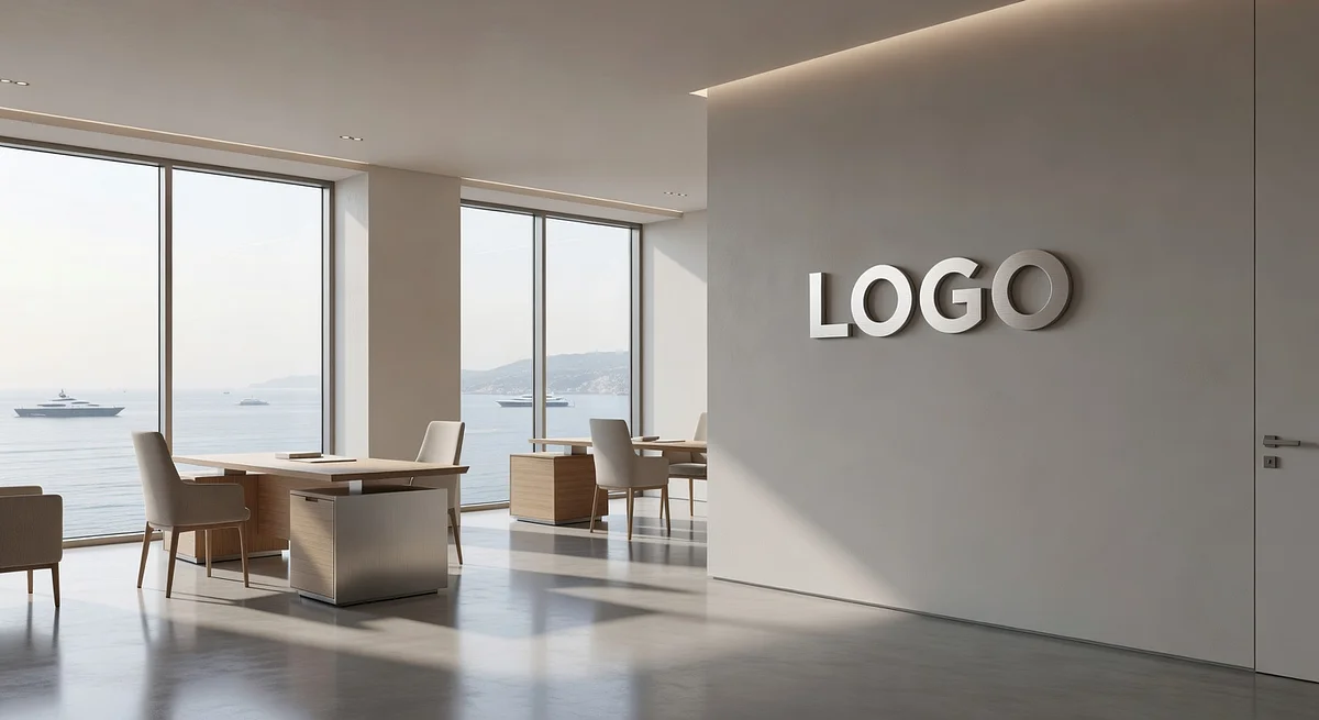 Monaco Venture Capital Minimalist Design Lab Branded Virtual Office Background with Company Logo - Creative