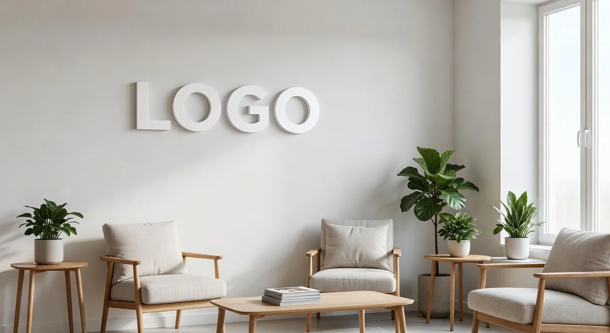 Dentist Scandinavian Waiting Room Branded Virtual Office Background with Company Logo - Creative