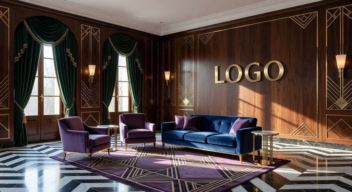 Architect Art Deco Parlor Branded Virtual Office Background with Company Logo - Real Estate