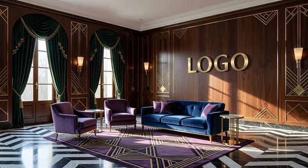 Architect Art Deco Parlor Branded Virtual Office Background with Company Logo - Real Estate