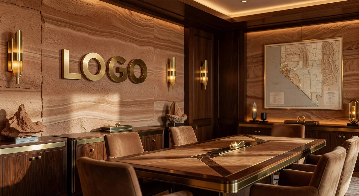 Nevada Interior Design Opulent War Room Branded Virtual Office Background with Company Logo - Technology
