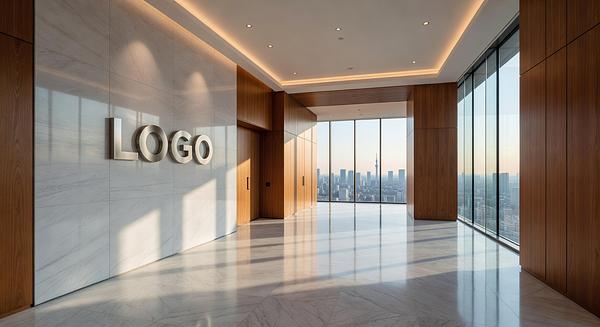 Tokyo Luxury Real Estate Urban Foyer Branded Virtual Office Background with Company Logo - Legal