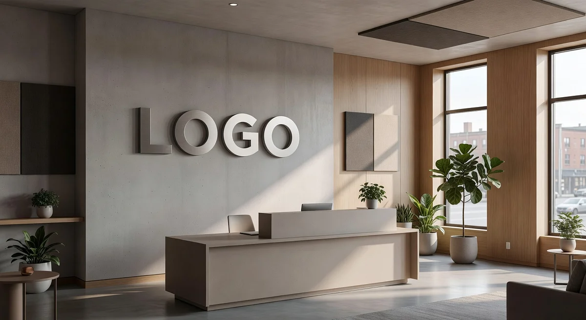 Nashville Media Minimalist Reception Branded Virtual Office Background with Company Logo - Elegant